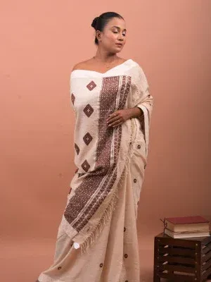 Assamese Muga Plain Saree