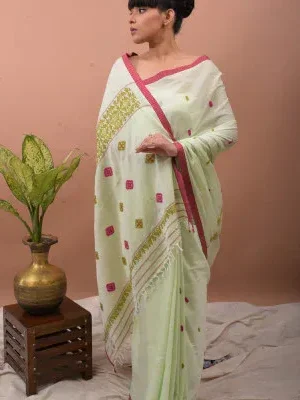 TUSSAR SILK SAREE Orange Beige