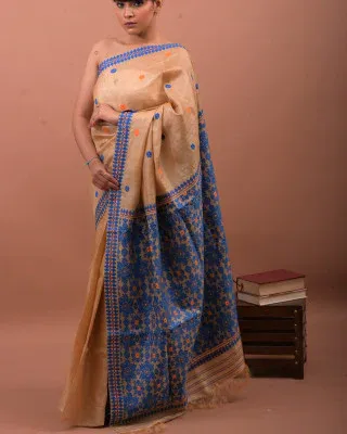 Handwoven Tussar Muga Silk Assam Saree